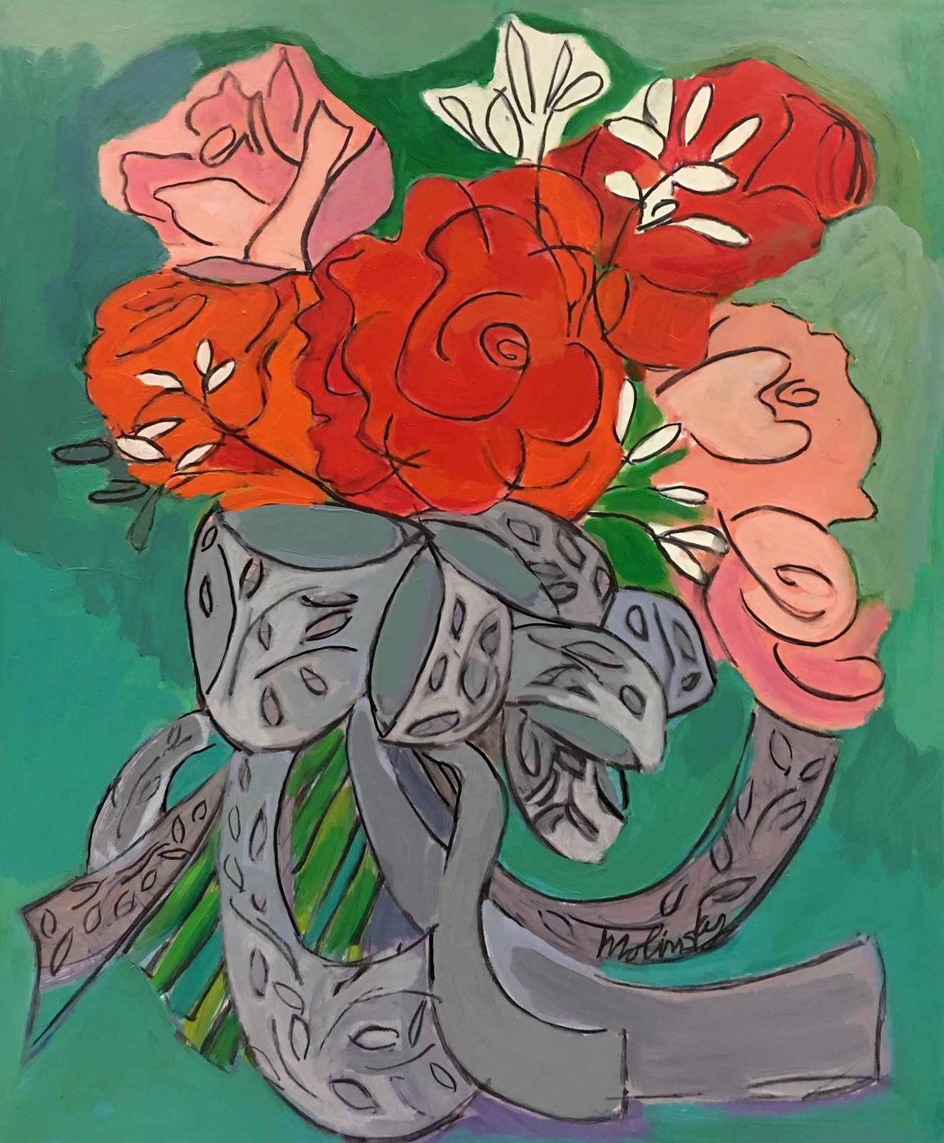 Devota's Wedding Bouquet, acrylic on heavy paper by Betsie Molinsky