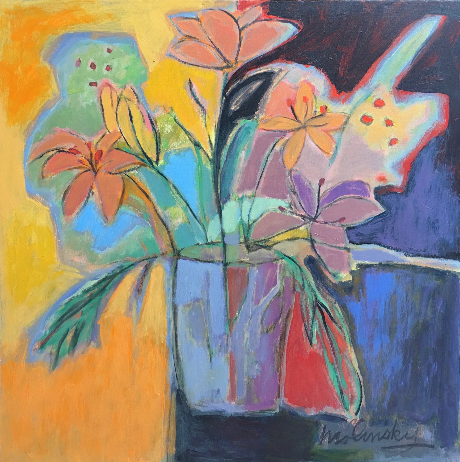 Fresh Flowers, acrylic on canvas