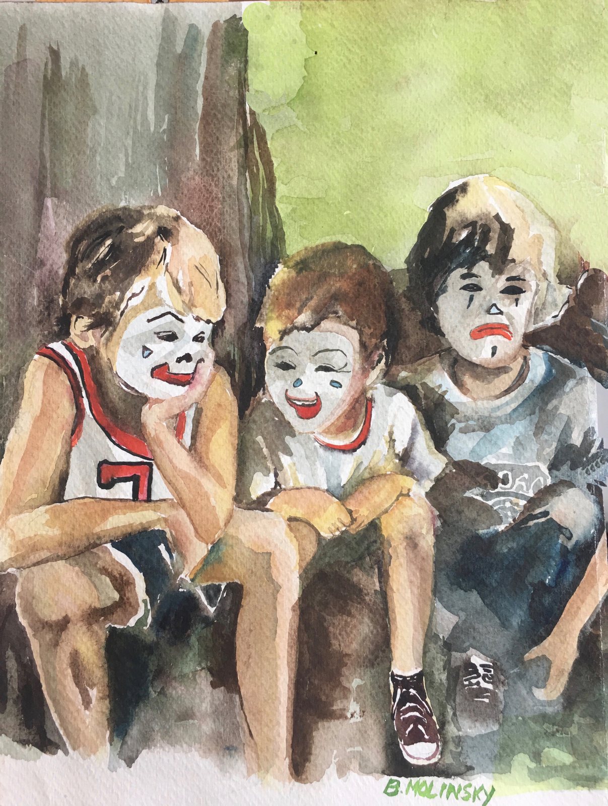 Monique's Grandchildren, acrylic on watercolor paper by Betsie Molinsky