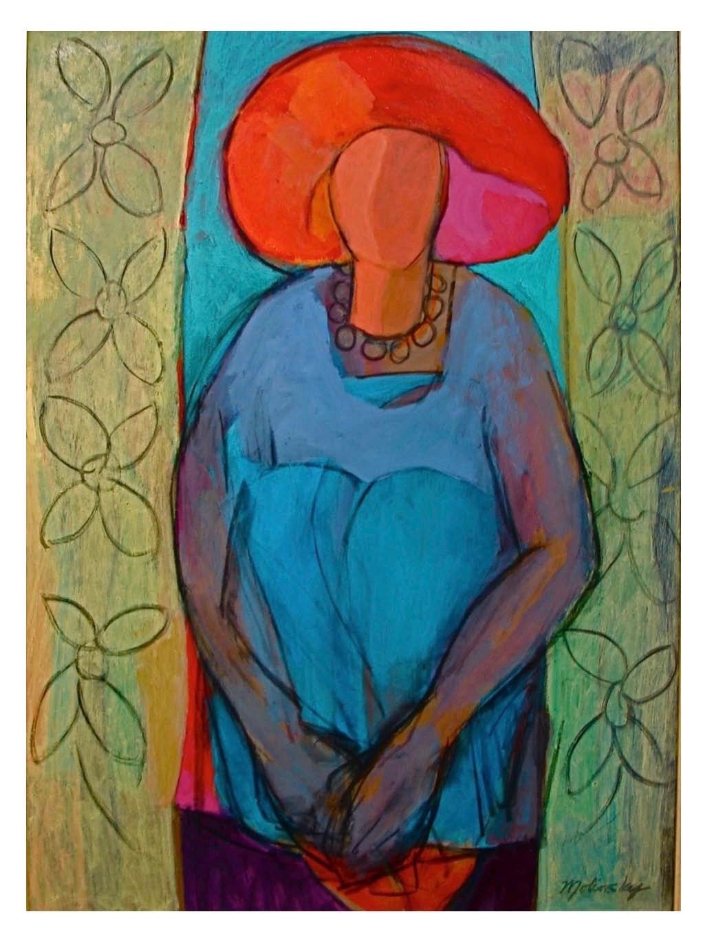 Red Brimmed Hat, acrylic on canvas by Betsie Molinsky