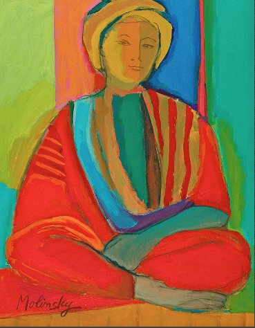Seated Figure with Turban, acrylic on canvas by Betsie Molinsky