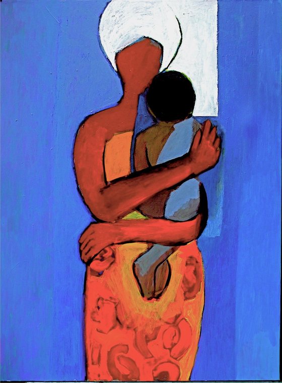 African Mother and Child, acrylic on canvas