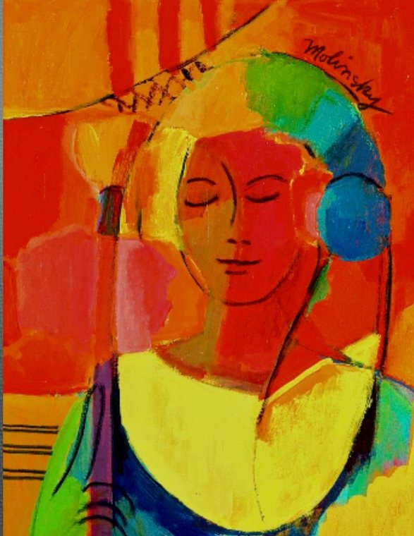Bali Woman with Striped Parasol, acrylic on canvas