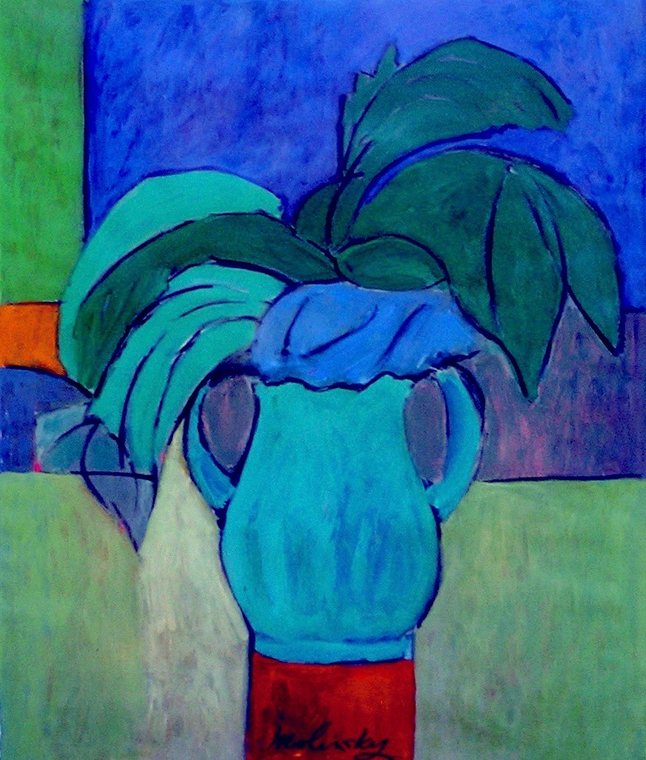 Blue Fluted Vase, 35'" x 30"