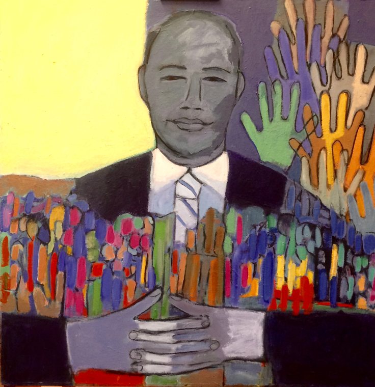 Embracing Life with Gifted Hands, framed 47" x 47"