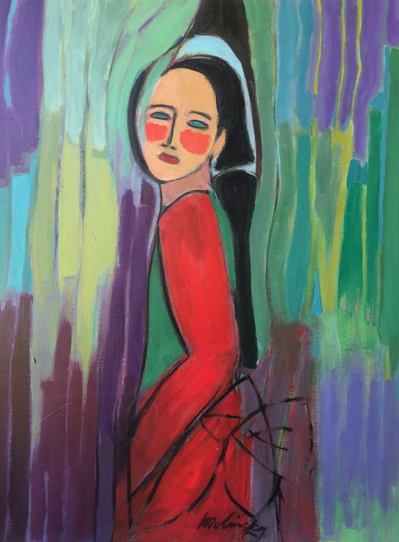 Lady in Red, acrylic on canvas