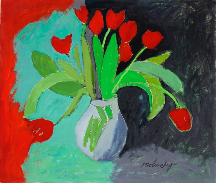 Red Tulips, acrylic on canvas