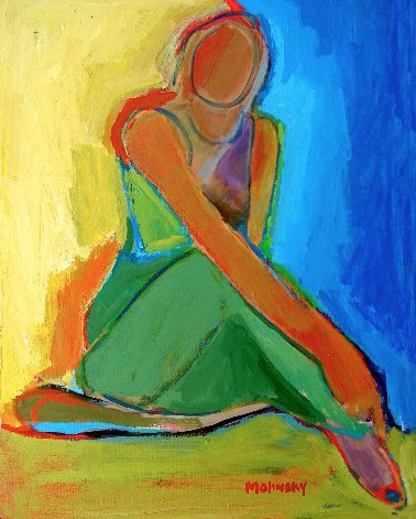 Seated Figure in a Green Skirt, acrylic on canvas