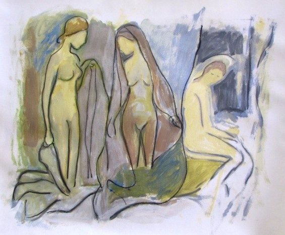 Study for Five Figures, acrylic and charcoal on paper