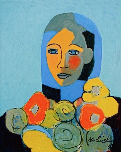 Woman with Bouquet, acrylic on canvas