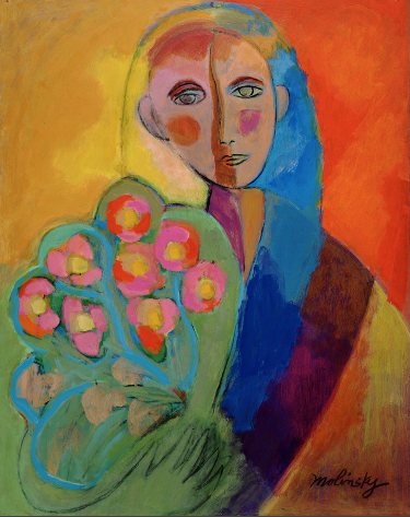 Woman Embracing Bouquet, acrylic on canvas by Betsie Molinsky